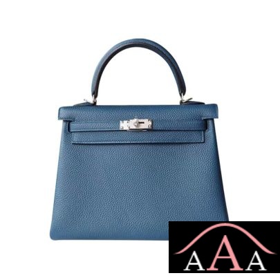 Hermes Kelly 25 Handbag S7 Blue Galice Togo Shw