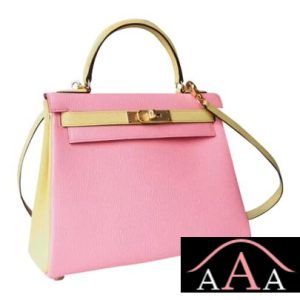 HERMES KELLY 28 HANDBAG 1Q ROSE CONFETTI AND 1Z JAUNE POUSSIN CHEVERE GHW-3.jpg