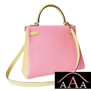 HERMES KELLY 28 HANDBAG 1Q ROSE CONFETTI AND 1Z JAUNE POUSSIN CHEVERE GHW-4.jpg