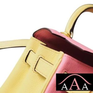 HERMES KELLY 28 HANDBAG 1Q ROSE CONFETTI AND 1Z JAUNE POUSSIN CHEVERE GHW-6.jpg