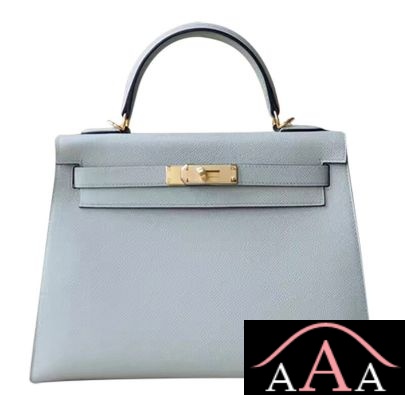 Hermes Kelly 28 Handbag 4Z Gris Mouette And R2 Blue Agate Epsom Ghw
