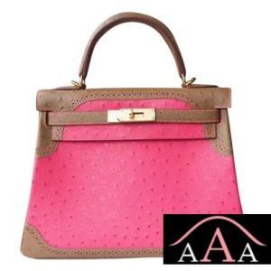 HERMES KELLY 28 HANDBAG 5J FUSCHIA PINK AND CC18 ETOUPE GHILLIES GHW-1.jpg