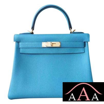 Hermes Kelly 28 Handbag 7B Turquoise Blue Togo Ghw