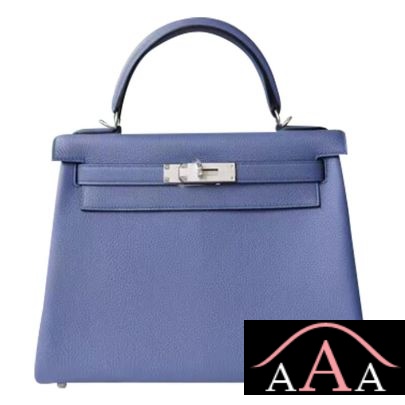 Hermes Kelly 28 Handbag 7E Blue Brighton And 4Z Gris Mouette Togo Shw