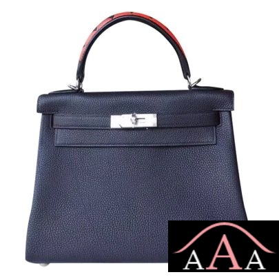Hermes Kelly 28 Handbag 89 Noir Togo And Shark Handle Shw