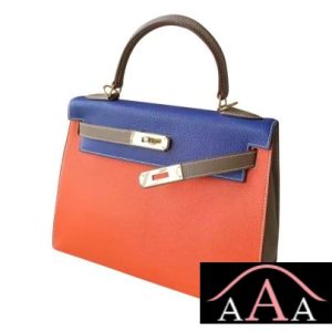HERMES KELLY 28 HANDBAG 8V ORANGE POPPY AND 7T BLUE ELECTRIC AND CC18 ETOUPE CHEVERE GHW-3.jpg