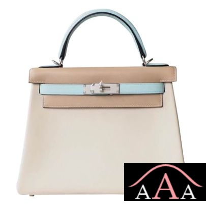 Hermes Kelly 28 Handbag CC10 Craie And U2 Blue Zephyr And S2 Trench Swift Shw