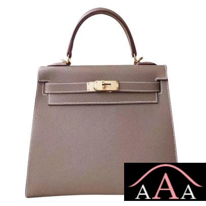 Hermes Kelly 28 Handbag CC18 Etoupe And 7F Blue Paon Epsom Ghw