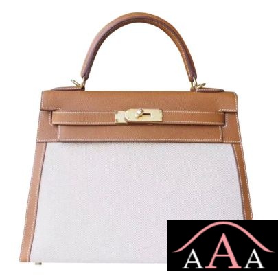 Hermes Kelly 28 Handbag CC37 Gold Epsom And Canvas Ghw
