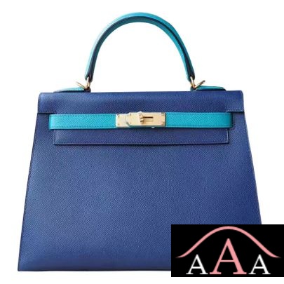 Hermes Kelly 28 Handbag CC73 Blue Saphir And 7F Blue Paon Epsom Ghw