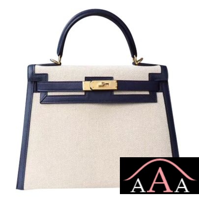 Hermes Kelly 28 Handbag CC73 Blue Saphir Swift And Canvas Ghw