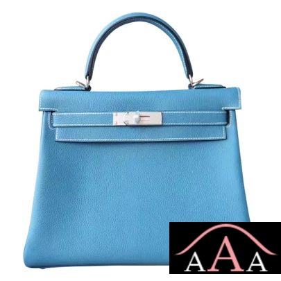 Hermes Kelly 28 Handbag CC75 Blue Jeans Epsom Shw