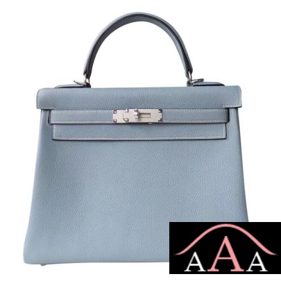 Hermes Kelly 28 Handbag J7 Bleu Lin Togo Shw
