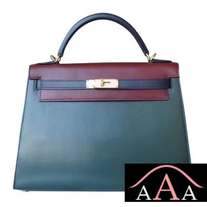 Hermes Kelly 32 Bag 2Q Vert Anglais And 55 Rouge H And 78 Blue Marine Box Ghw