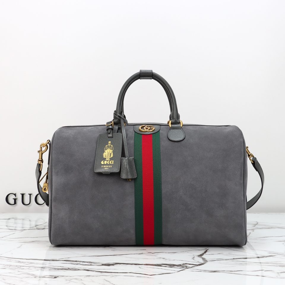 Gucci Savoy Medium Duffle Bag Grey Suede
