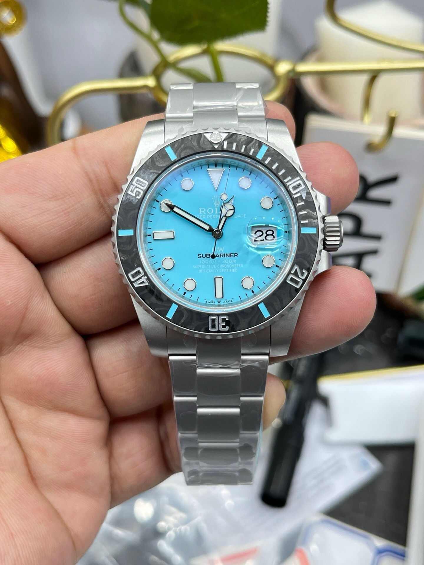 Rolex Submariner Sandblasted Carbon Bezel Tiffany Blue