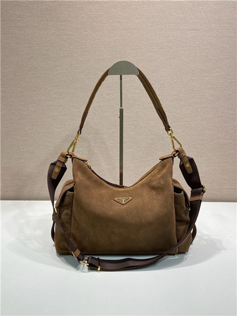 Prada Explore Large Bag 1BC264 Brown Suede