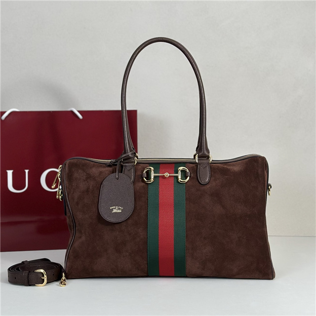 Gucci Borsetto Large Boston Bag 866734 Dark Brown Suede