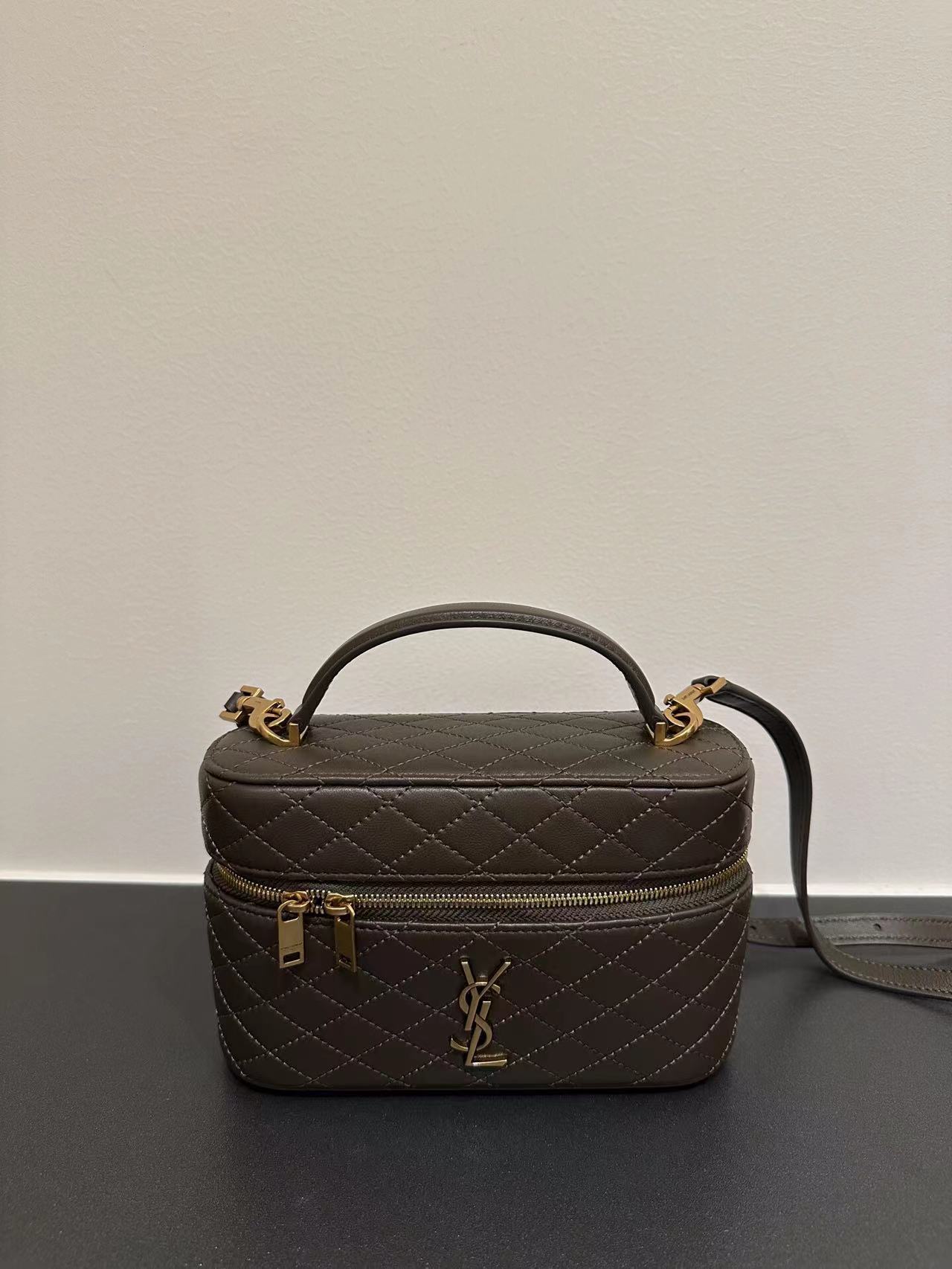 Saint Laurent Gaby Vanity Bag In Lambskin Dark Green