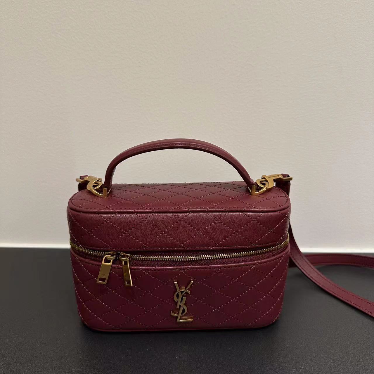 Saint Laurent Gaby Vanity Bag In Lambskin Burgundy