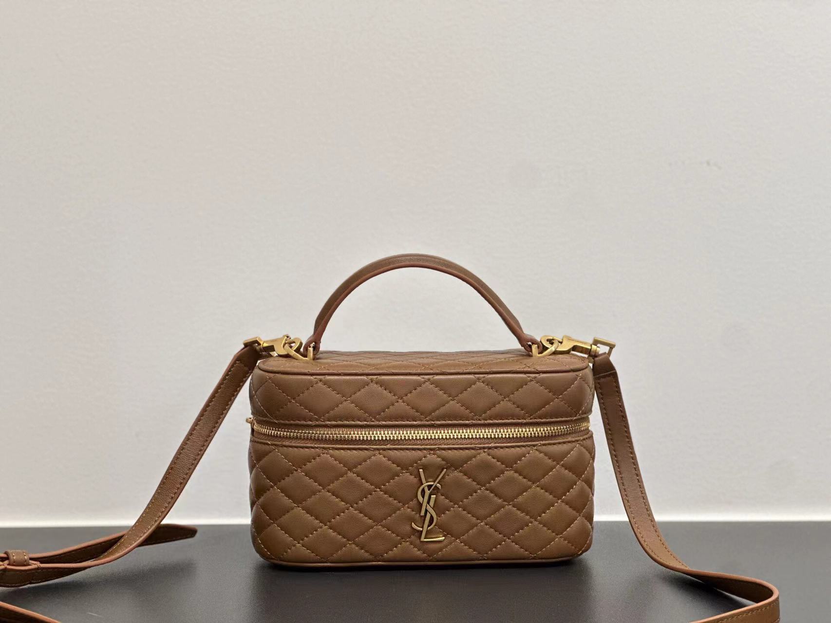 Saint Laurent Gaby Vanity Bag In Lambskin Brown