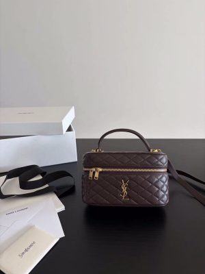 Saint Laurent Gaby Vanity Bag In Lambskin Dark Red