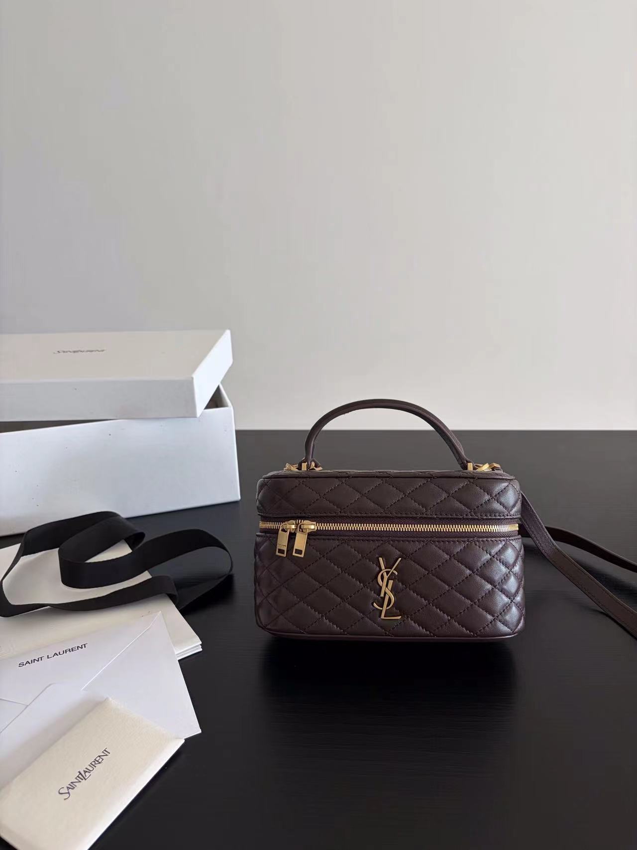 Saint Laurent Gaby Vanity Bag In Lambskin Dark Red