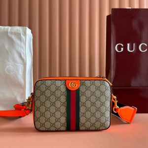 GUCCI OPHIDIA GG SUPREME CANVAS WRISTLET CROSSBODY SHOULDER BAG – 699439-Orange