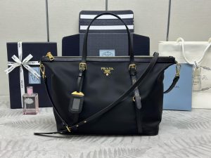 Prada Black Tessuto Nylon and Saffiano Leather Tote Bag