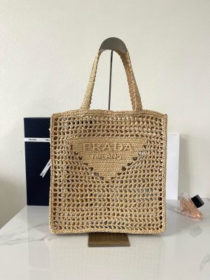 Prada Crochet Tan Tote Bag 1BG393-1