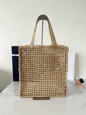Prada Crochet Tan Tote Bag 1BG393-2