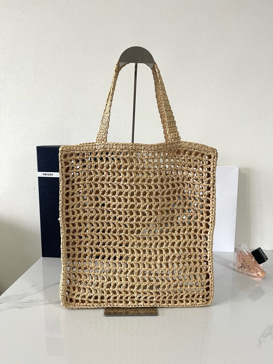 Prada Crochet Tan Tote Bag 1BG393-2