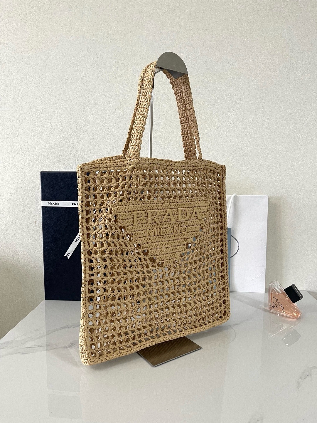 Prada Crochet Tan Tote Bag 1BG393-3