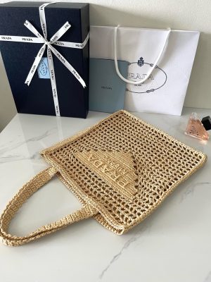Prada Crochet Tan Tote Bag 1BG393-4