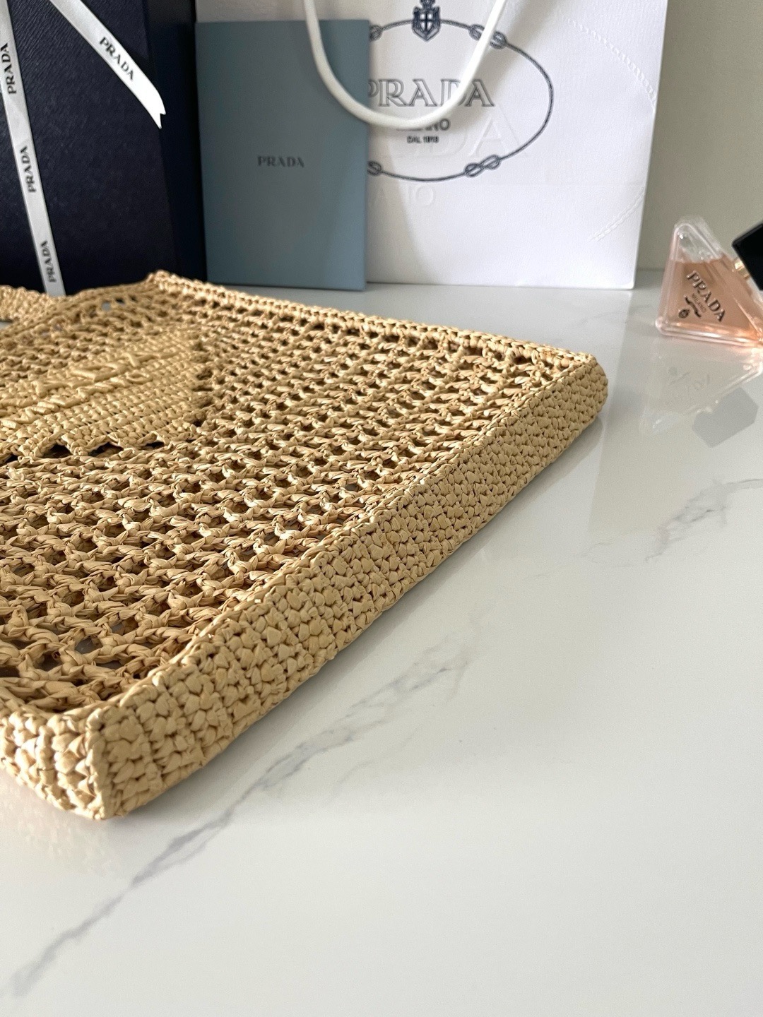 Prada Crochet Tan Tote Bag 1BG393-6