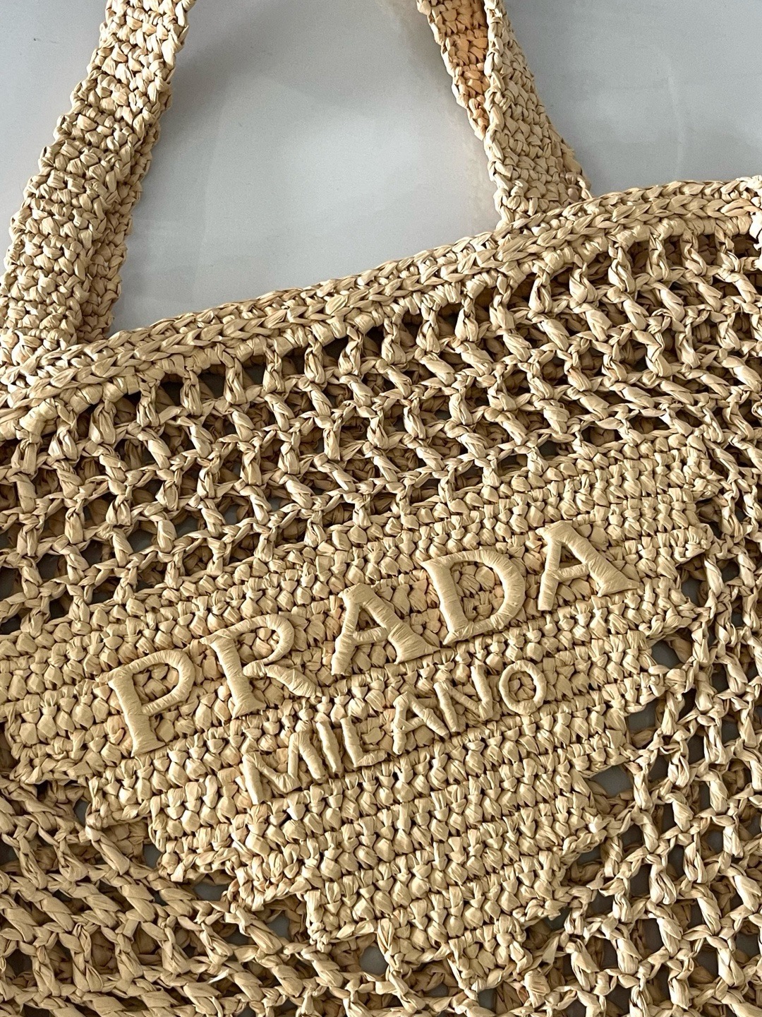 Prada Crochet Tan Tote Bag 1BG393-7