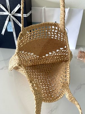 Prada Crochet Tan Tote Bag 1BG393-8