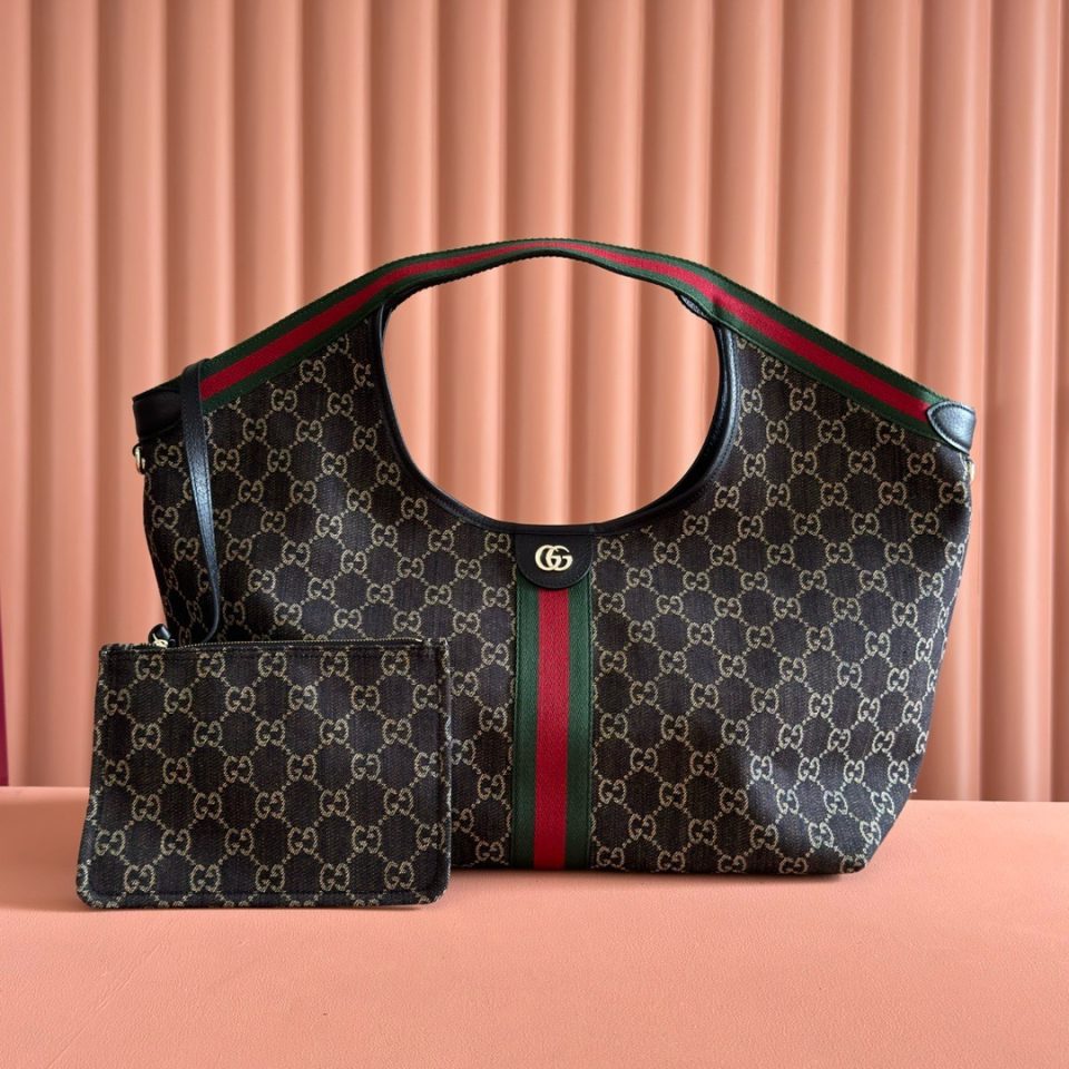 Gucci Giglio Large Tote Bag Black GG Denim - 853971