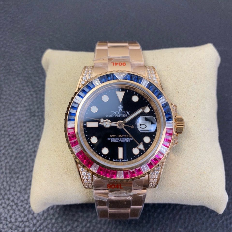 Rolex GMT-Master II 126755SARU Diamond Bezel Black Dial