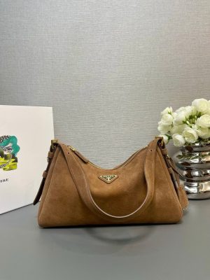 Prada Aimee Medium Suede Shoulder Bag 1BC229 Cinnamon
