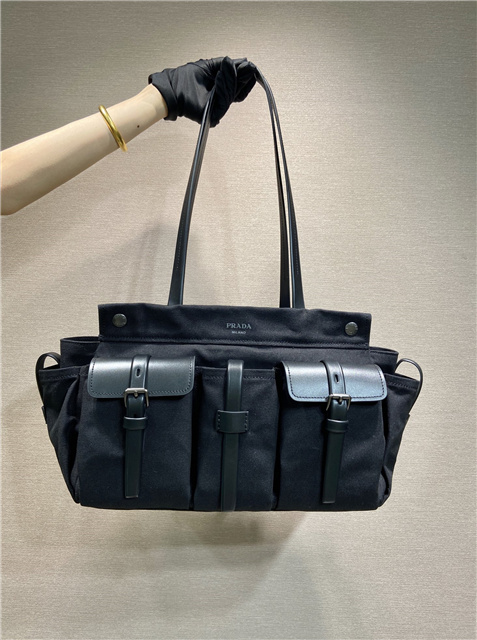 Prada Route Large Tote Bag 1BG644 Black Canvas