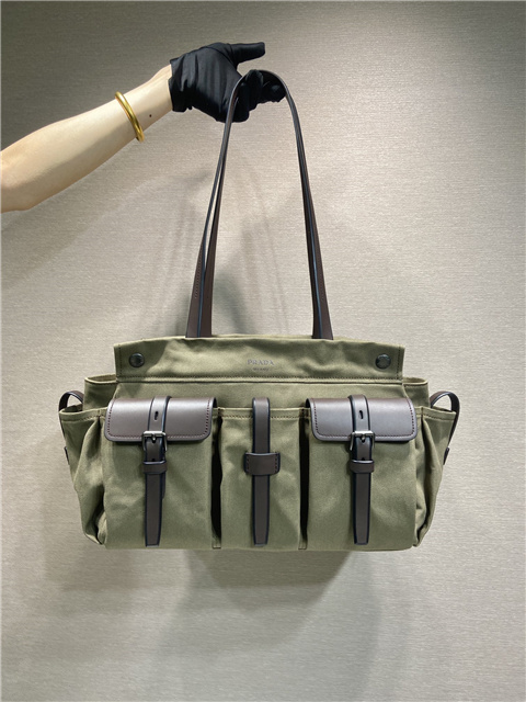 Prada Route Large Tote Bag 1BG644 Forest Green Canvas