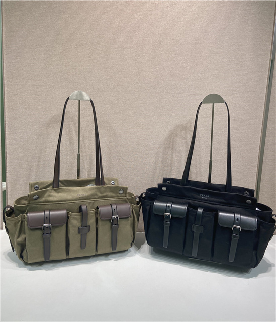 Prada Route Large Tote Bag 1BG644 Forest Green Canvas-11.jpg