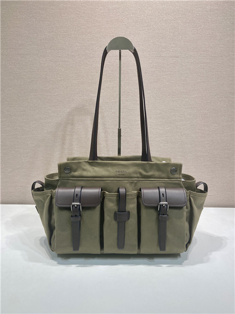 Prada Route Large Tote Bag 1BG644 Forest Green Canvas-2.jpg
