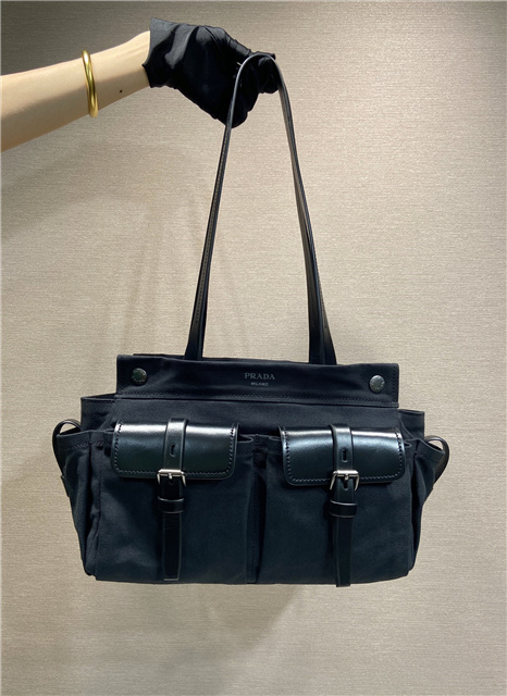 Prada Route Medium Tote Bag 1BG645 Black Canvas