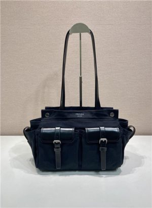 Prada Route Medium Tote Bag 1BG645 Black Canvas-2.jpg
