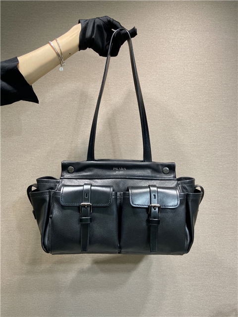 Prada Route Medium Tote Bag 1BG645 Black Leather
