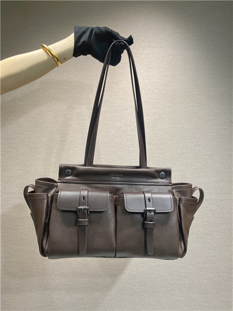 Prada Route Medium Tote Bag 1BG645 Cocoa Brown Leather