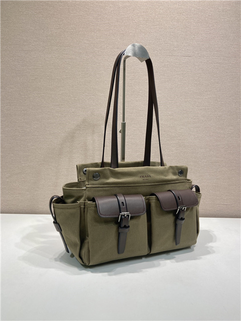 Prada Route Medium Tote Bag 1BG645 Forest Green Canvas-3.jpg