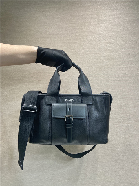 Prada Route Medium Tote Bag 1BG660 Black Leather